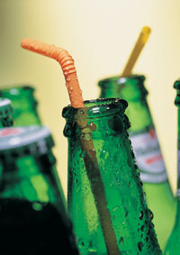 Flaschenhals mit Strohhalm